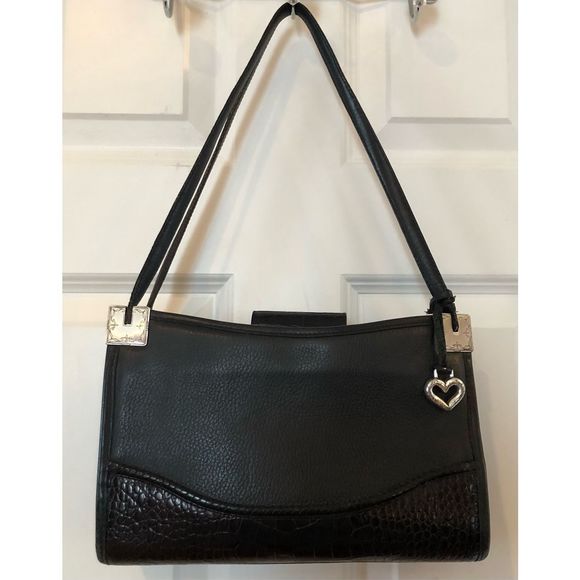Brighton Handbags - BRIGHTON - Vintage Tri-Leather Shoulder Bag in Black. BEAUTIFUL CONDITION!